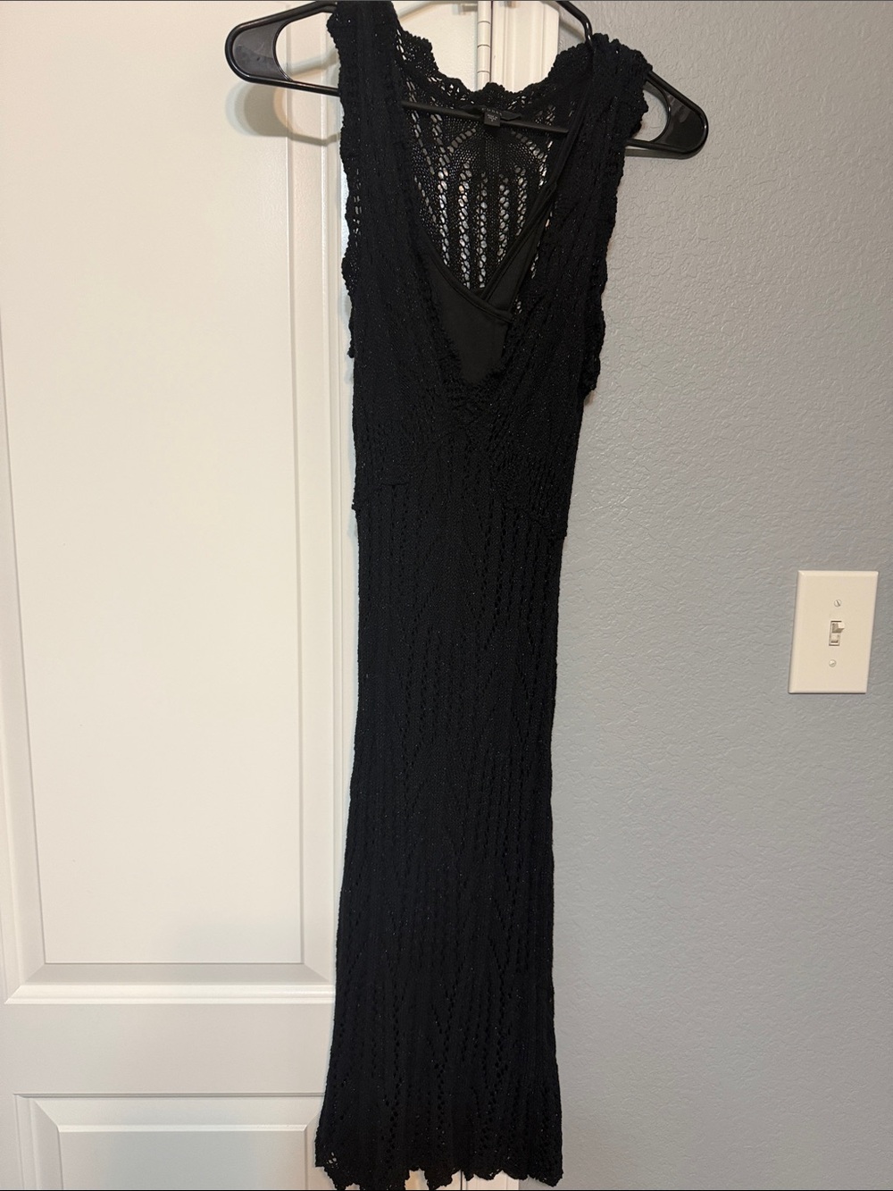 Guess-Black Crochet Maxi Dress - Elegant Sleeveless Stretch Knit